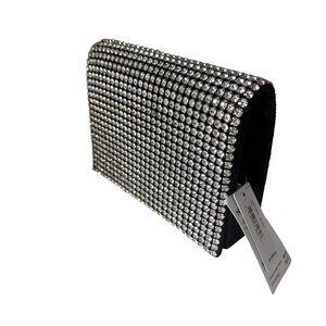 Jessica McClintock Women's Clutch Shoulder Bag Black Crystal Embellished NEW
